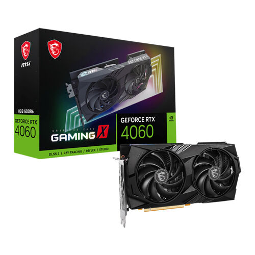 Msi GeForce RTX 4060 Gaming X 8GB GDDR6 Ray-Tracing Graphics Card, DLSS 3, 128-bit Memory, 2640 MHz Boost Clock, 18 Gbps Memory Speed, 4352 CUDA Cores, PCI E Gen 4 x1, DisplayPort / HDMI.