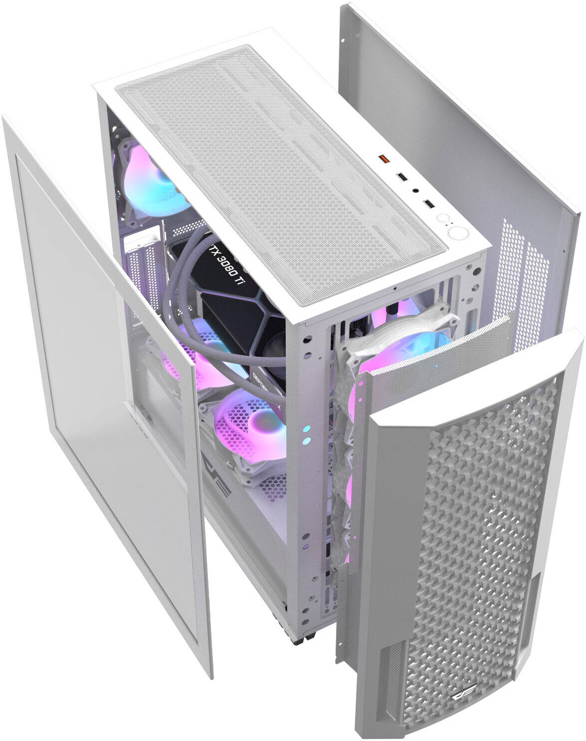 DarkFlash DF2100 ATX Computer Case, 4x Pre-Installed aRGB Fans, Up to 360mm Radiators & 11x 120mm Fans Support, SPCC + ABS + Tempered Glass Materials, 3x USB-A / 3.5mm Audio Jack Port, White