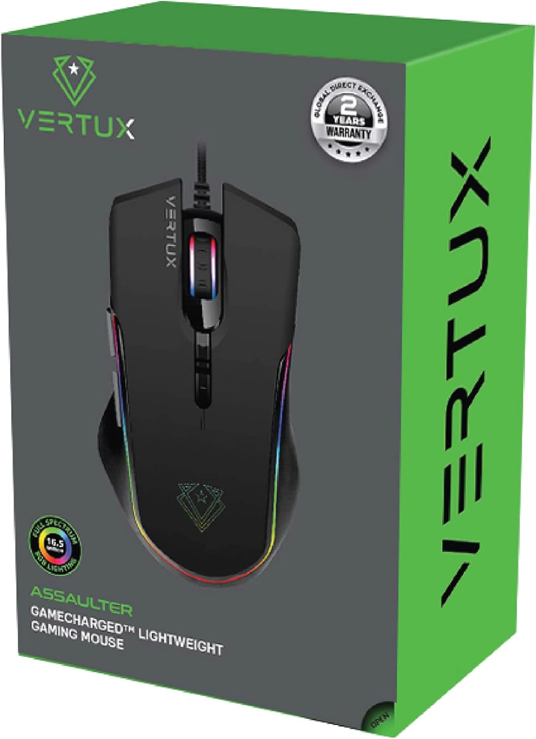 Vertux Assaulter Gaming Mouse Up to 10000 DPI Optical Sensor Lights Wired Optical Gaming Mouse Ultra Fast 10 Million Clicks Lightweight RGB Gaming Mouse Black