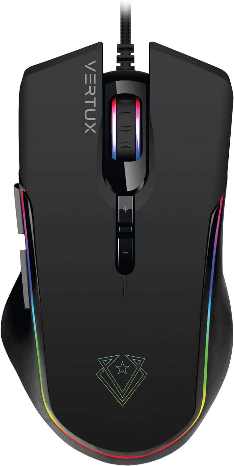 Vertux Assaulter Gaming Mouse Up to 10000 DPI Optical Sensor Lights Wired Optical Gaming Mouse Ultra Fast 10 Million Clicks Lightweight RGB Gaming Mouse Black