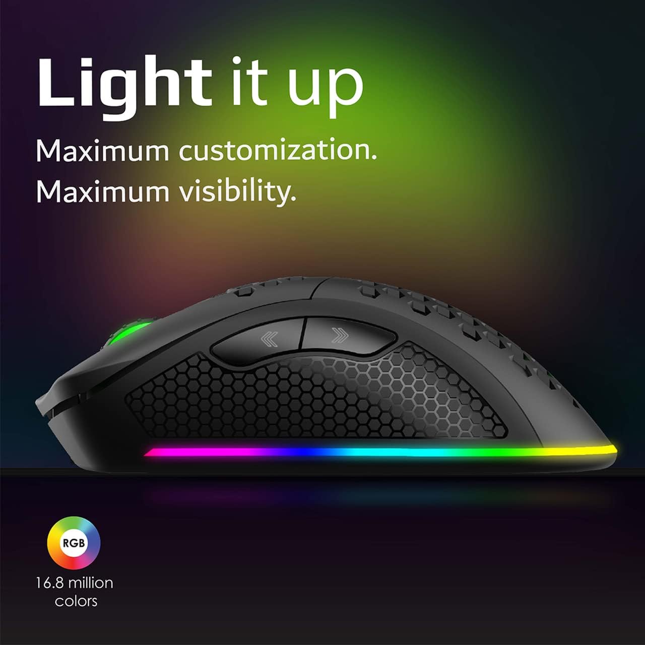 Vertux Ammolite Wireless Gaming Mouse | Honeycomb Design | Up to 16000 DPI | [2 Years-Warranty] 40G Optical Sensor | Long Gameplay Ergonomic Mouse | RGB Backlight Mouse | 20 Million Clicks- Black