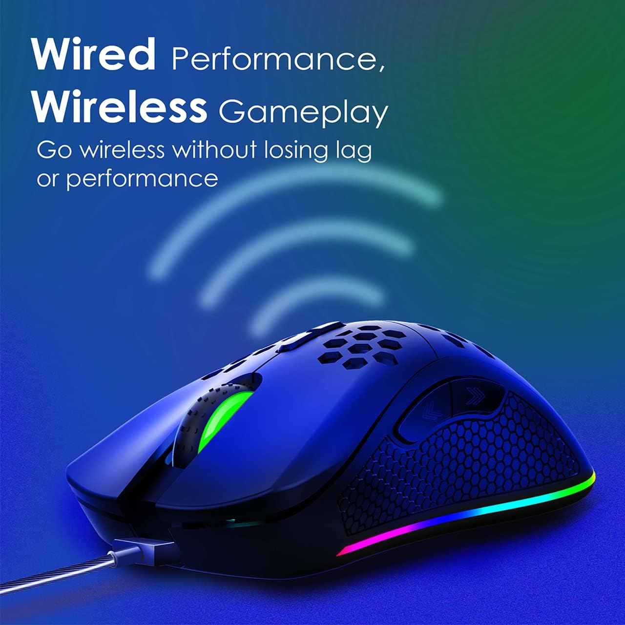 Vertux Ammolite Wireless Gaming Mouse | Honeycomb Design | Up to 16000 DPI | [2 Years-Warranty] 40G Optical Sensor | Long Gameplay Ergonomic Mouse | RGB Backlight Mouse | 20 Million Clicks- Black