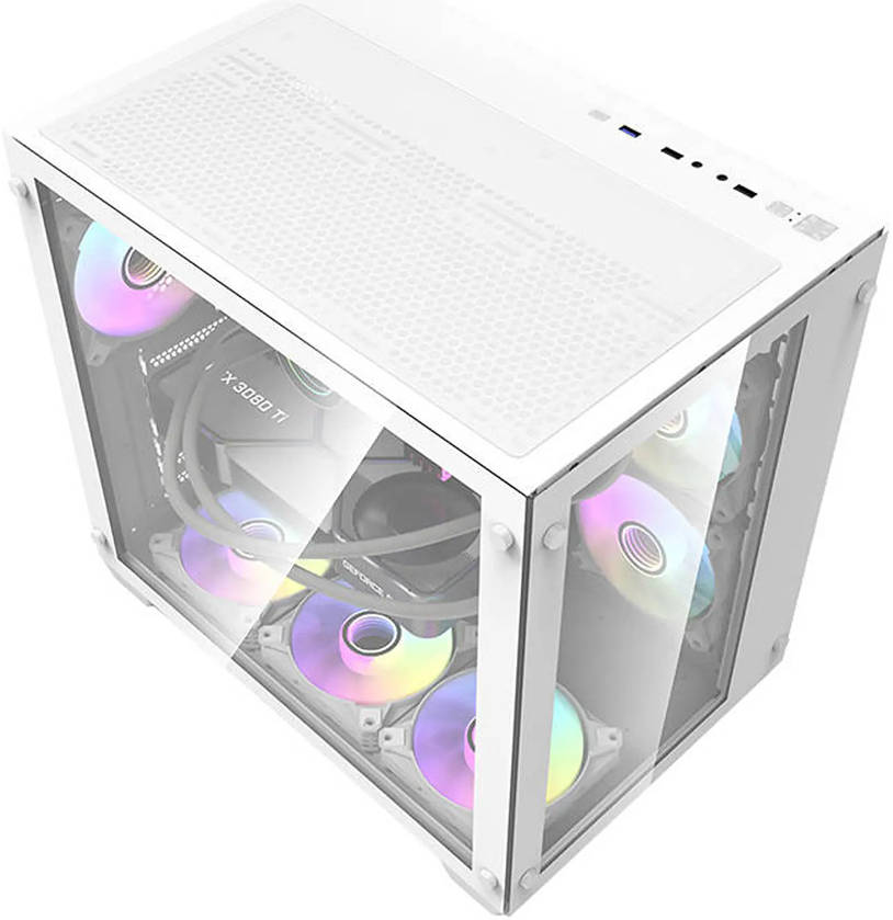 DarkFlash C285 ATX Mid Tower PC Case, 0.6mm SPCC Steel Thickness, 6x DM12F Fans, 7 Expansion Slots, Up To 360mm Radiator Support, Fan Support 120 / 140mm, Tempered Glass Side Panel, White