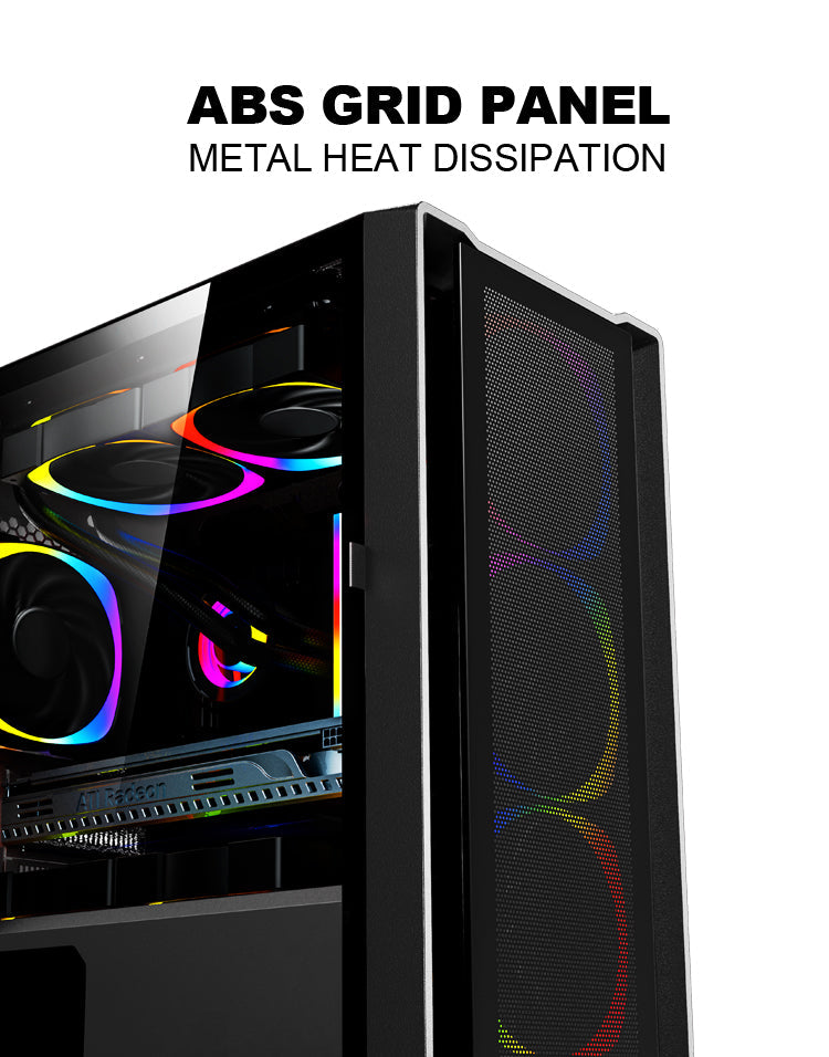 Aurora ATX/M-ATX/ITX Gaming PC Desktop Computer Case Black with Side Tempered Glass Panels with 6 Fan Support