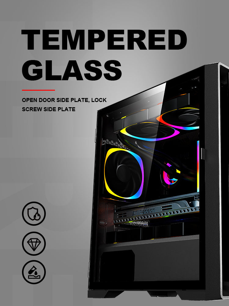 Aurora ATX/M-ATX/ITX Gaming PC Desktop Computer Case Black with Side Tempered Glass Panels with 6 Fan Support