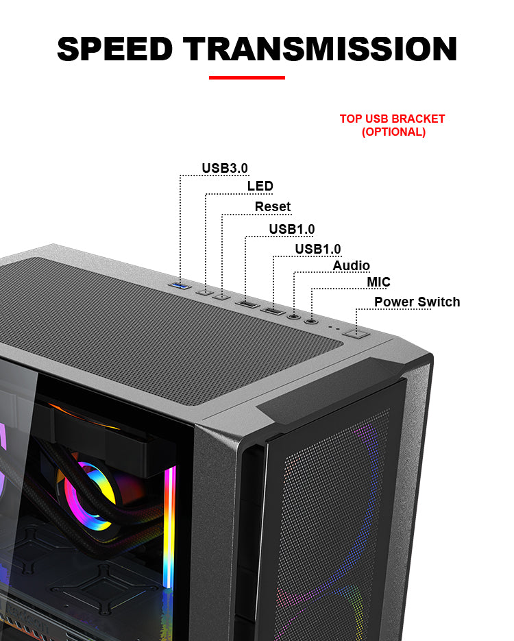 Aurora ATX/M-ATX/ITX Gaming PC Desktop Computer Case Black with Side Tempered Glass Panels with 6 Fan Support