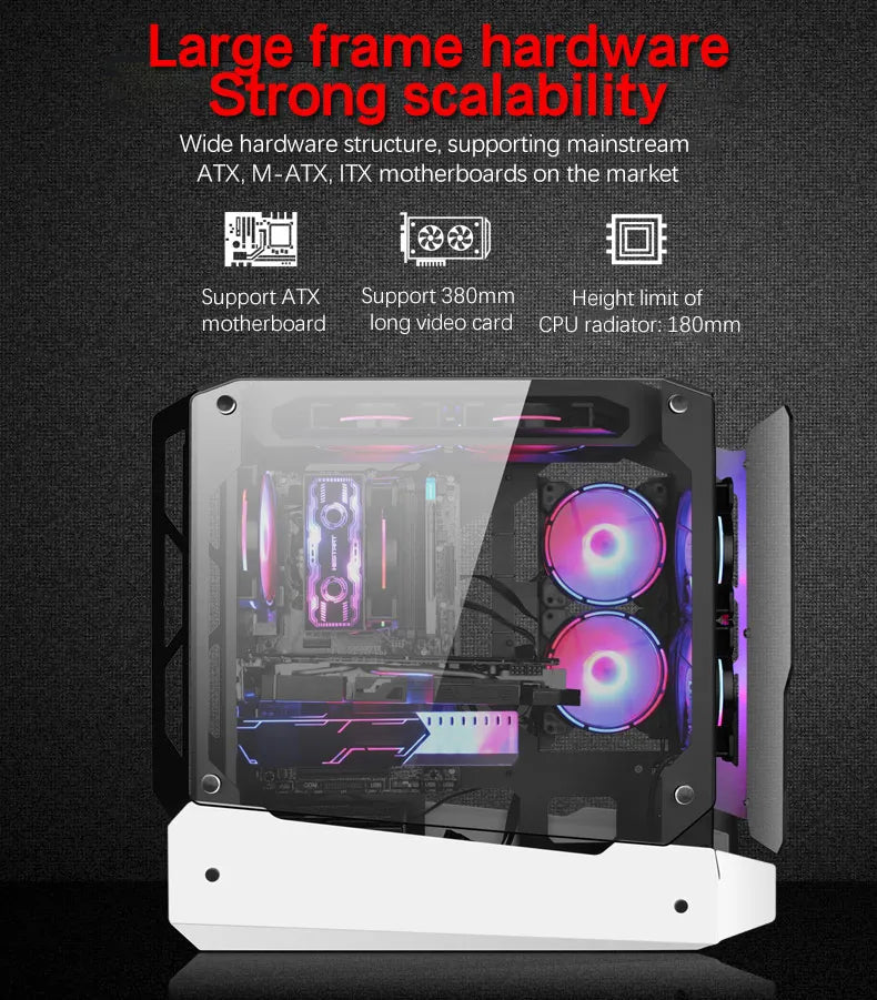 Ark ATX Mid-Tower PC Gaming Case, Non-Closed Case Tempered Glass Panel, 5 x Case Fans Installation Position - Front IO USB 3.0 Port, White - Not Include Fans