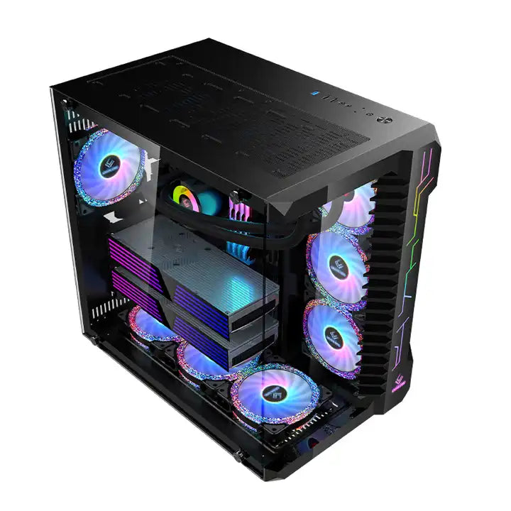 Bruce III Black 4 pcs 120MM ARGB Fans with Controller Tempered Glass E-ATX Mid Tower Computer PC Case