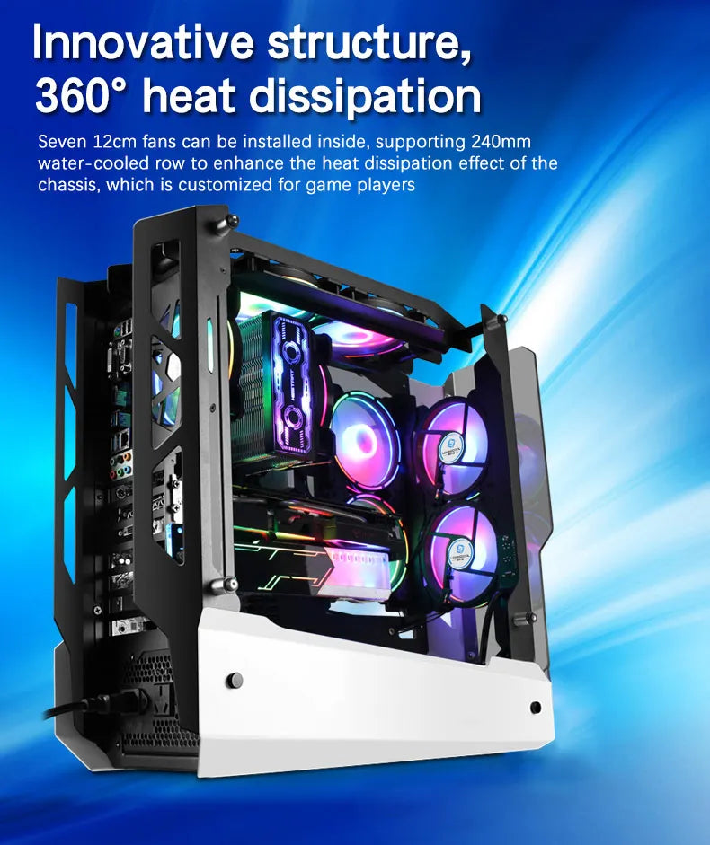 Ark ATX Mid-Tower PC Gaming Case, Non-Closed Case Tempered Glass Panel, 5 x Case Fans Installation Position - Front IO USB 3.0 Port, White - Not Include Fans