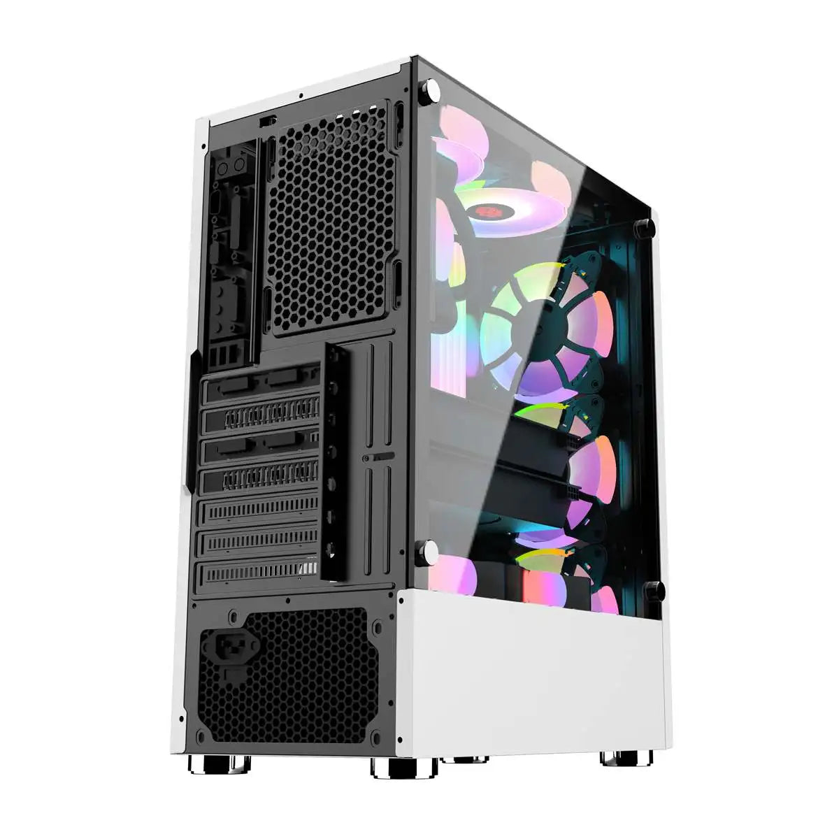 Galaxy ATX/M-ATX/ITX Gaming PC Desktop Computer Case White with Side Tempered Glass Panels with 6 Fan Support