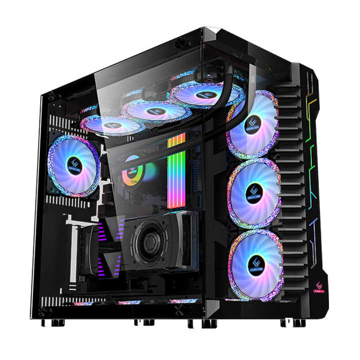 Bruce III Black 4 pcs 120MM ARGB Fans with Controller Tempered Glass E-ATX Mid Tower Computer PC Case