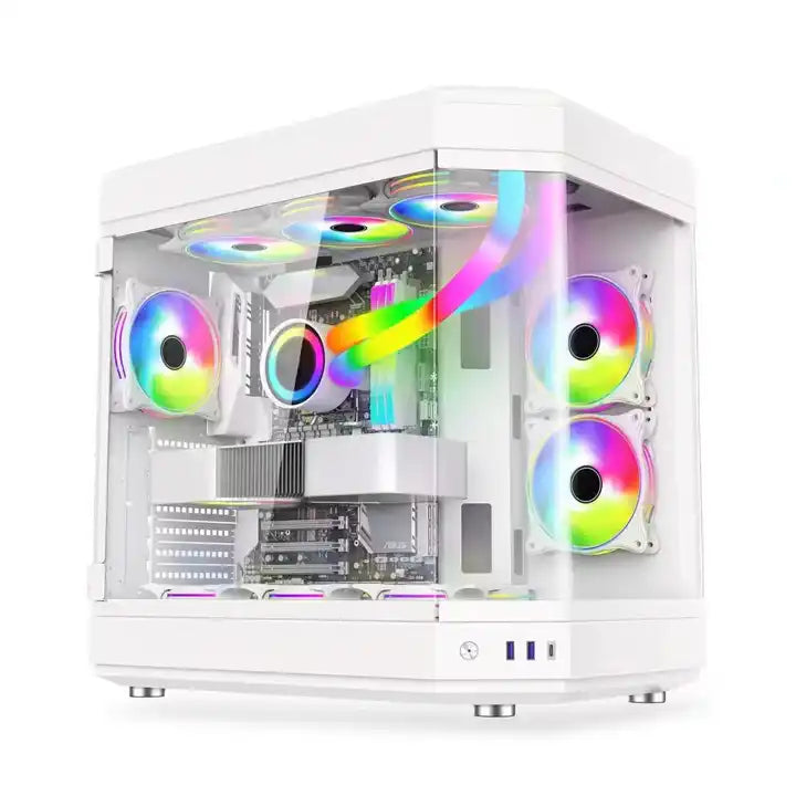 Rainbow desktop computer case supports ATX motherboard 360 water-cooled glass side transparent USB3.0 gaming case White