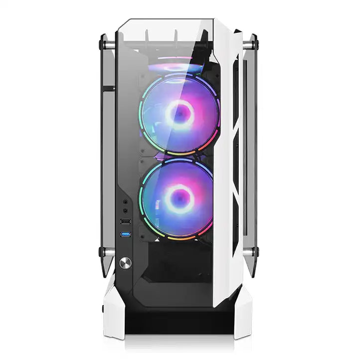 Ark ATX Mid-Tower PC Gaming Case, Non-Closed Case Tempered Glass Panel, 5 x Case Fans Installation Position - Front IO USB 3.0 Port, White - Not Include Fans