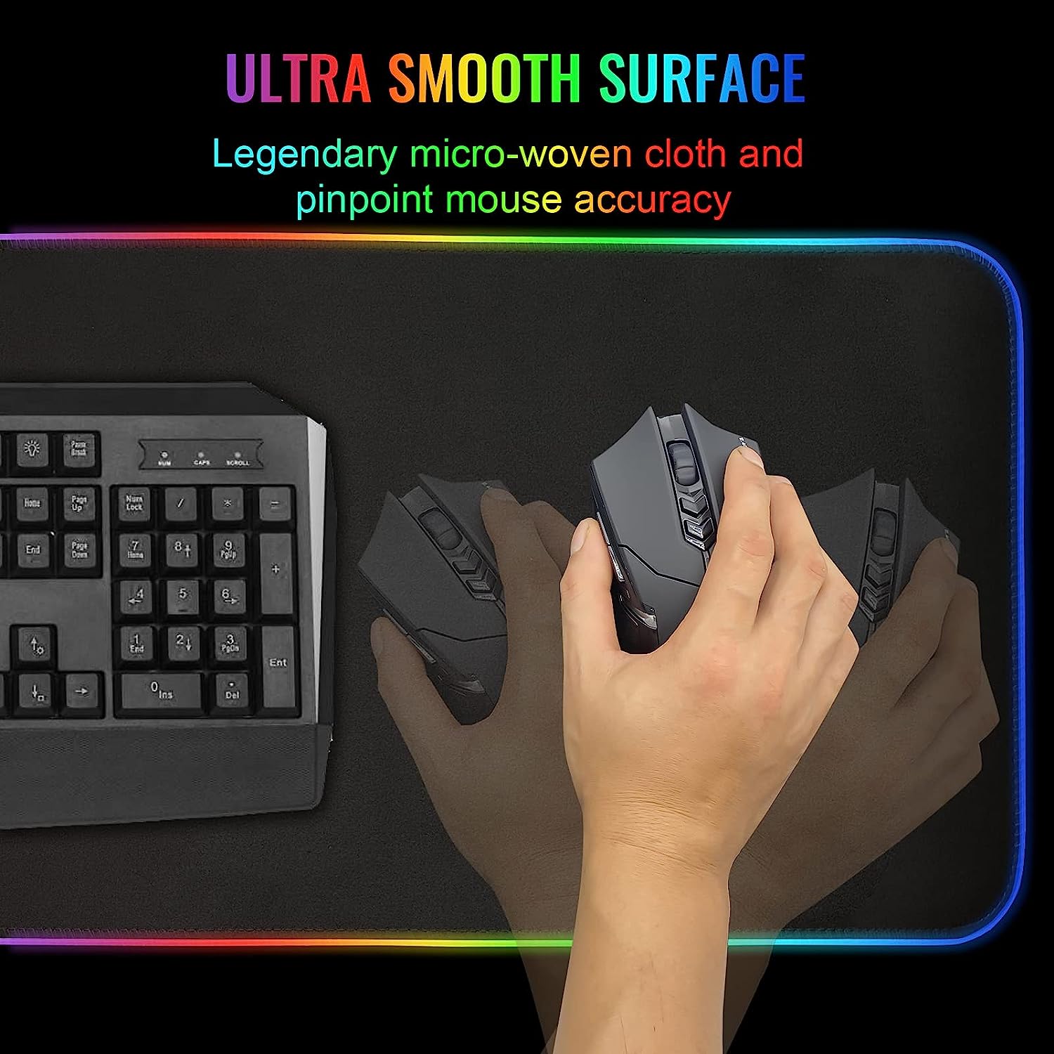 LUXCOMS Gaming Mouse Pad, Extra Large Soft Led Extended Mouse pad, anti-slip Rubber Base Computer Keyboard Mat, Black, GRB mouse