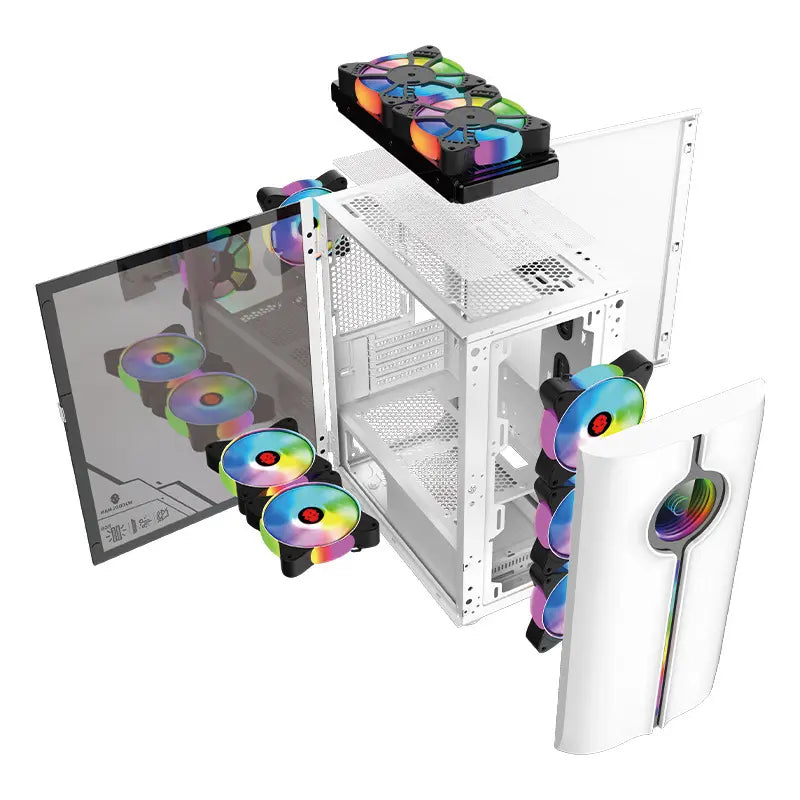 Armaggeddon Tron Holo-3 M-ATX Gaming PC Desktop Computer Case White with Side Tempered Glass Panels with 8 Fan Support (Fans not included)