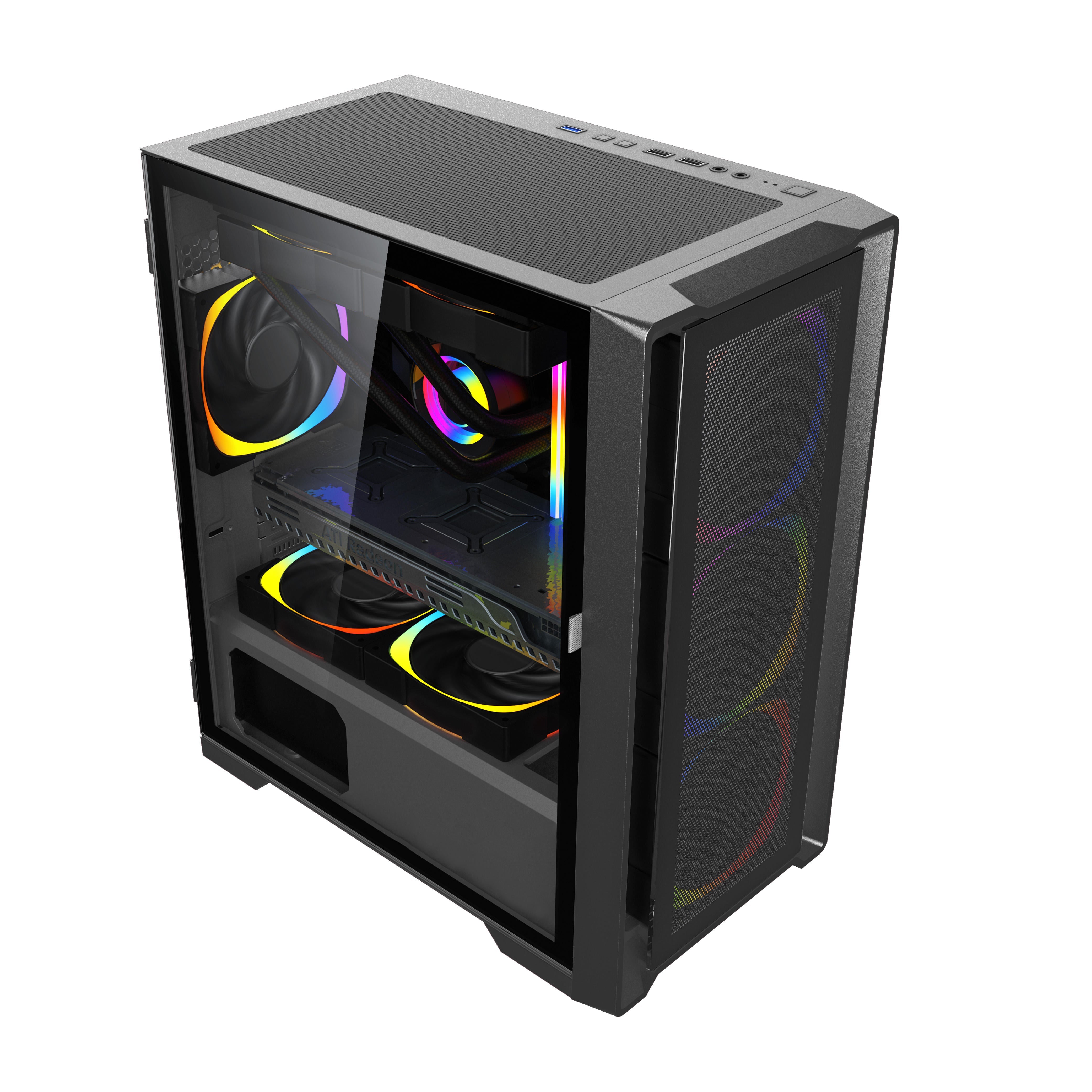 Aurora ATX/M-ATX/ITX Gaming PC Desktop Computer Case Black with Side Tempered Glass Panels with 6 Fan Support