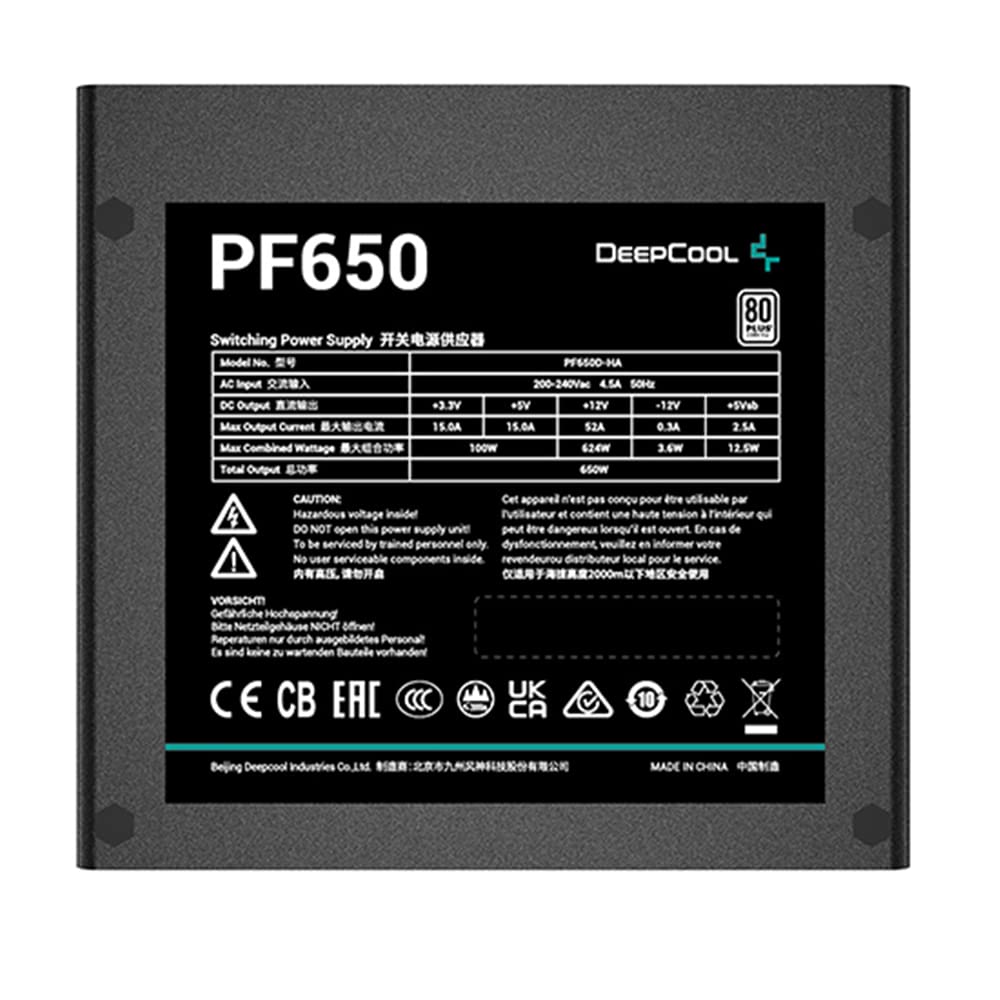 Deepcool PF650 650 Watt, 80 Plus Standard Power Supply/PSU for Gaming PC - Black - R-PF650D-HA0B