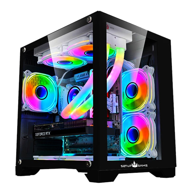 Robin Cube M-ATX/ITX Gaming PC Desktop Computer Case Black with Side Tempered Glass Panels with 7 Fan Support (Fans not including)