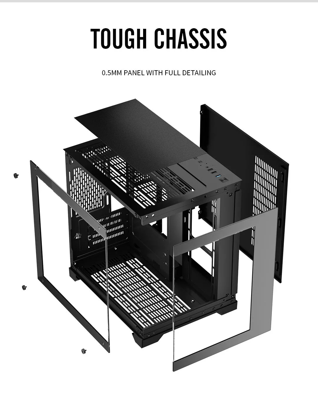 Robin Cube M-ATX/ITX Gaming PC Desktop Computer Case Black with Side Tempered Glass Panels with 7 Fan Support (Fans not including)