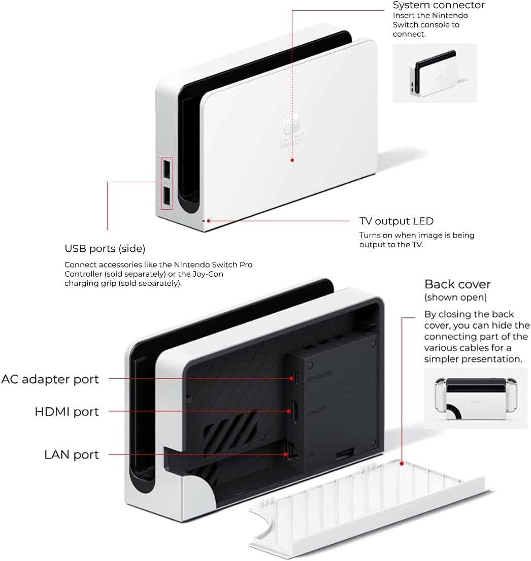 Nintendo Switch OLED Display Handheld Gaming Console with White Controllers and Dock - 7