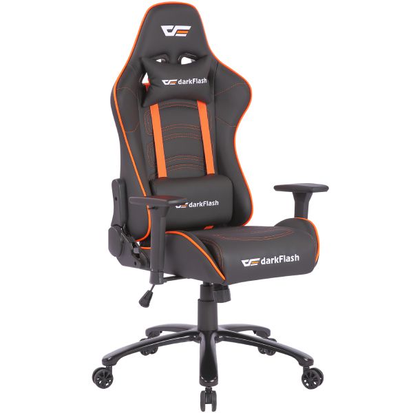 Darkflash RC600 Gaming Arm Chair, High Density Polyurethane Foam with Pillows on Headrest, Front Seat and Lower Back, BIFMA approved Gamers Chairs, 90 to 180 degree Angles, 410mm with 63mm Nylon Wheel