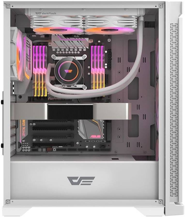 Darkflash DK361 ATX PC Case with 4 RGB Fans, Hexagon Mesh Front Panel, Tempered Glass Side Panel, Supports Up to 6x Fans & 360mm Radiator, I/O with USB 3.0 Port, White | DK361