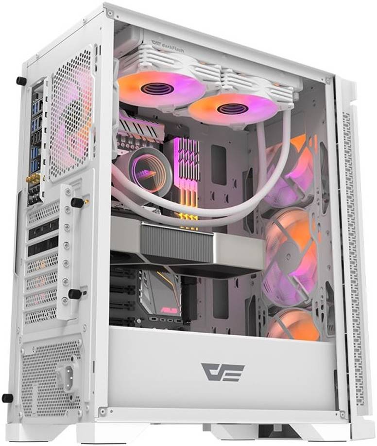 Darkflash DK361 ATX PC Case with 4 RGB Fans, Hexagon Mesh Front Panel, Tempered Glass Side Panel, Supports Up to 6x Fans & 360mm Radiator, I/O with USB 3.0 Port, White | DK361