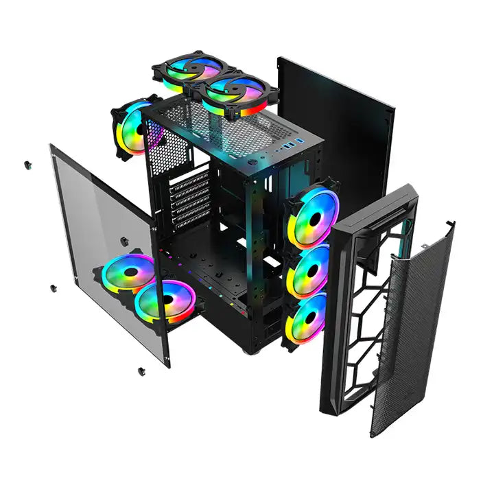 Meteor II ATX/M-ATX Gaming PC Desktop Computer Case Black with Side Tempered Glass Panels with 8 Fan Support (Fans not included)