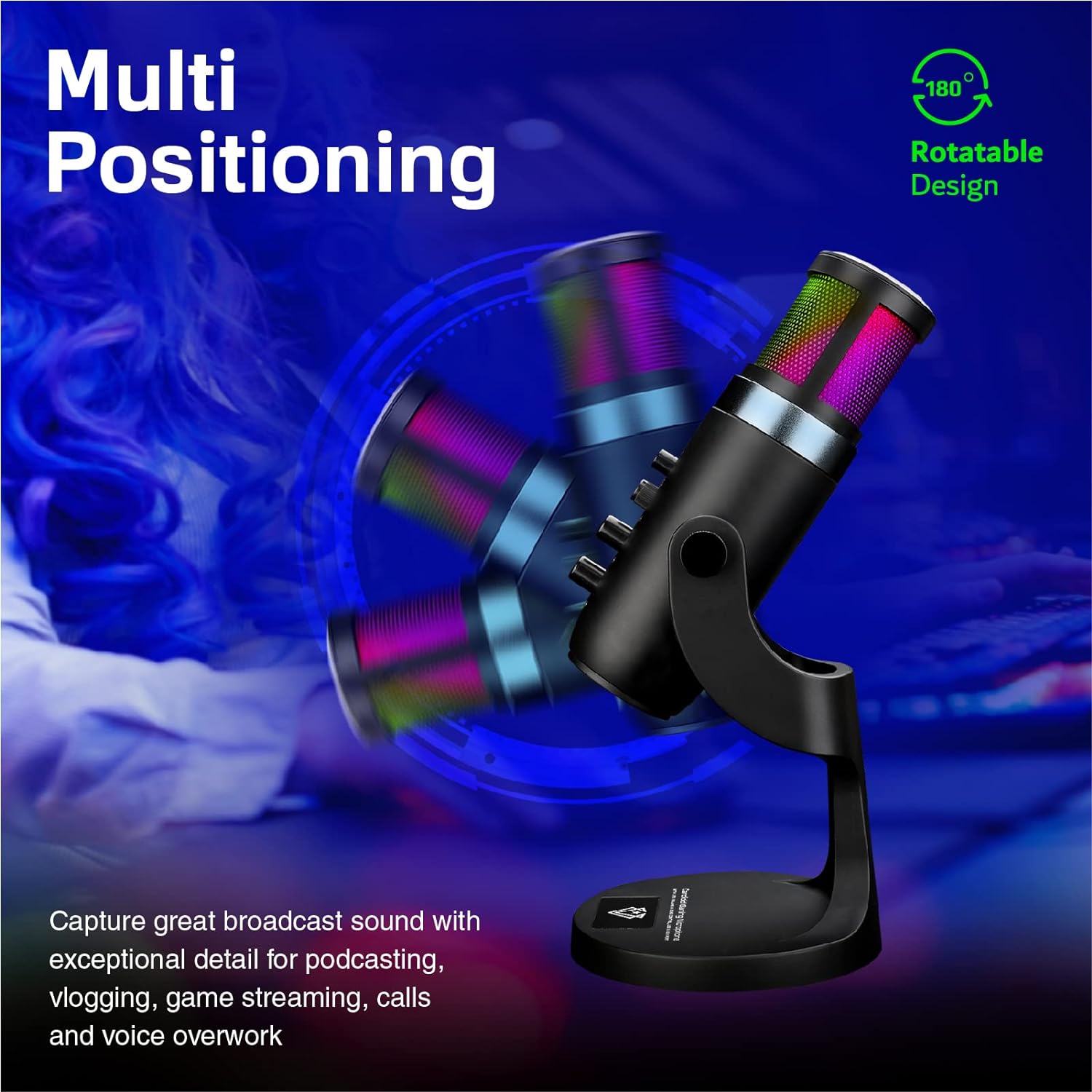 Vertux Unidirectional Hyper Sensitive Cardioid Gaming Microphone USB Condenser Gaming Microphone | [2 Years-Warranty] PC, PS4 and Mac | Multi LED Light Effect - Black