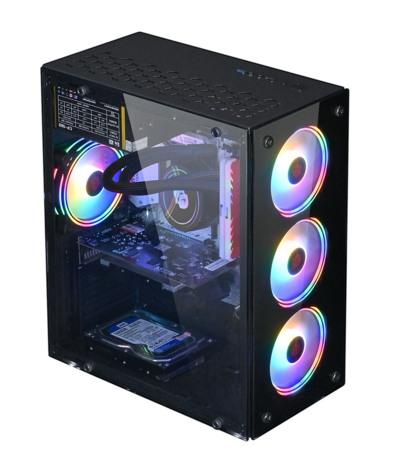 AOK ATX/M-ATX/ITX Gaming PC Desktop Computer Case Black with Side Tempered Glass Panels with 4 Fan Support
