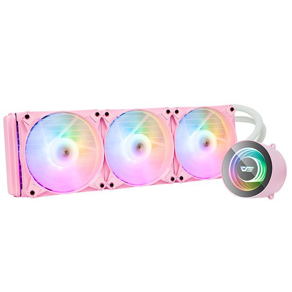 DarkFlash Twister DX360 AIO 360mm Liquid Cooler, ARGB LED, 120mm Fan Size, 800-2000 RPM Fan Speed, 19-25dBA Noise Level, Fluid Dynamic Bearing, Pink | DX-360